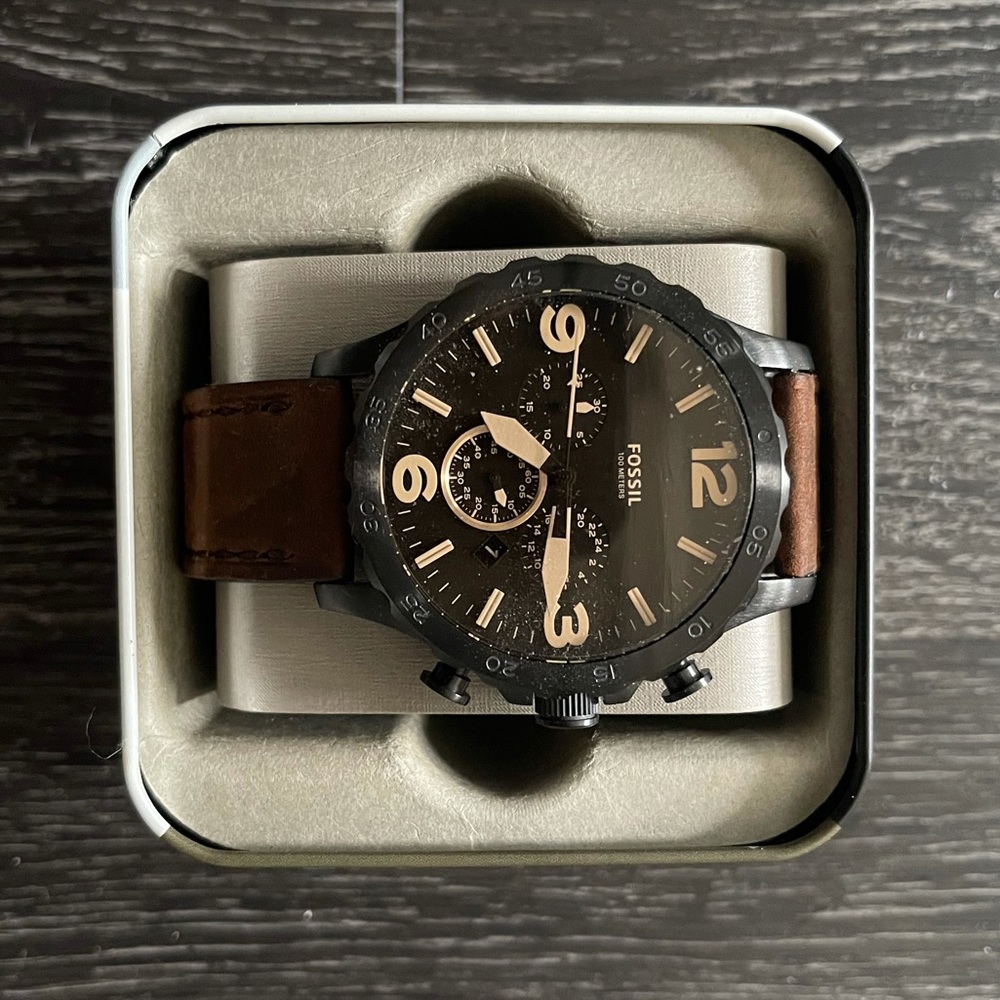 Fossil Nate Chronograph Watch Brown Leather